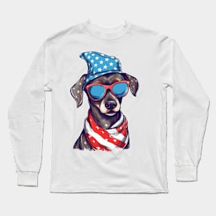 Patriotic Dog, 4th of July Design Long Sleeve T-Shirt